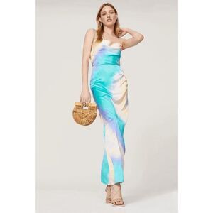 Retrofête Marlene Satin Slip Gown Tie Dye Silk Sleeveless Cowl Neck Size M